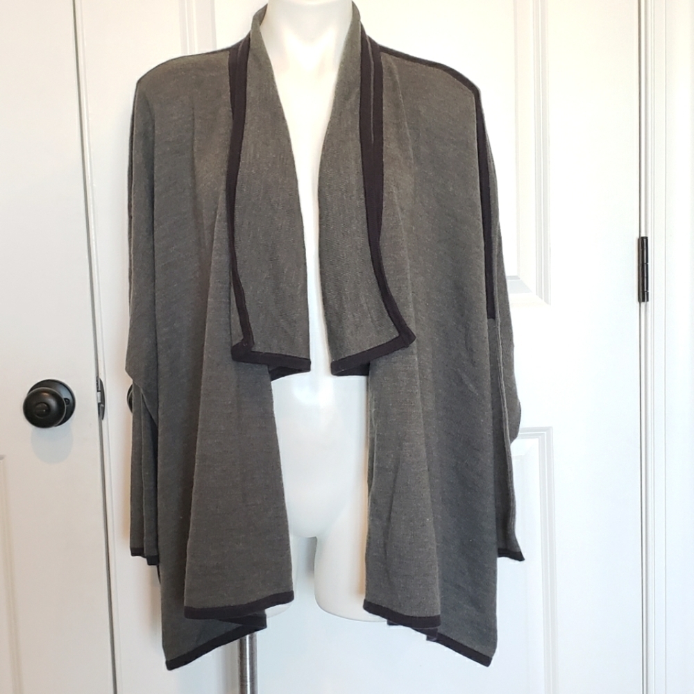 Neely Tipped Drape Waterfall Open Cardigan Gray M